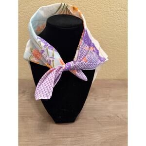 Vintage Japanese Silk Floral Scarf Kimono Pattern Purple Orange Peony